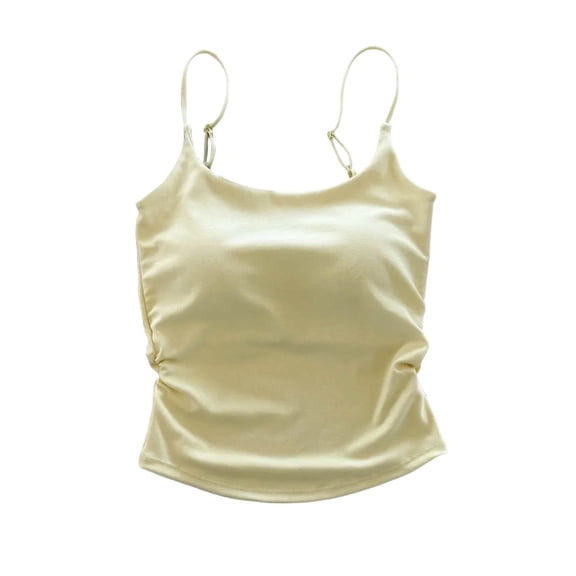 Womens Summer Camisole Sleeveless Adjustable Spaghetti Strap Pleated Tank Top Going out Cami Top Built-In Bra (Free Size, Yellow)