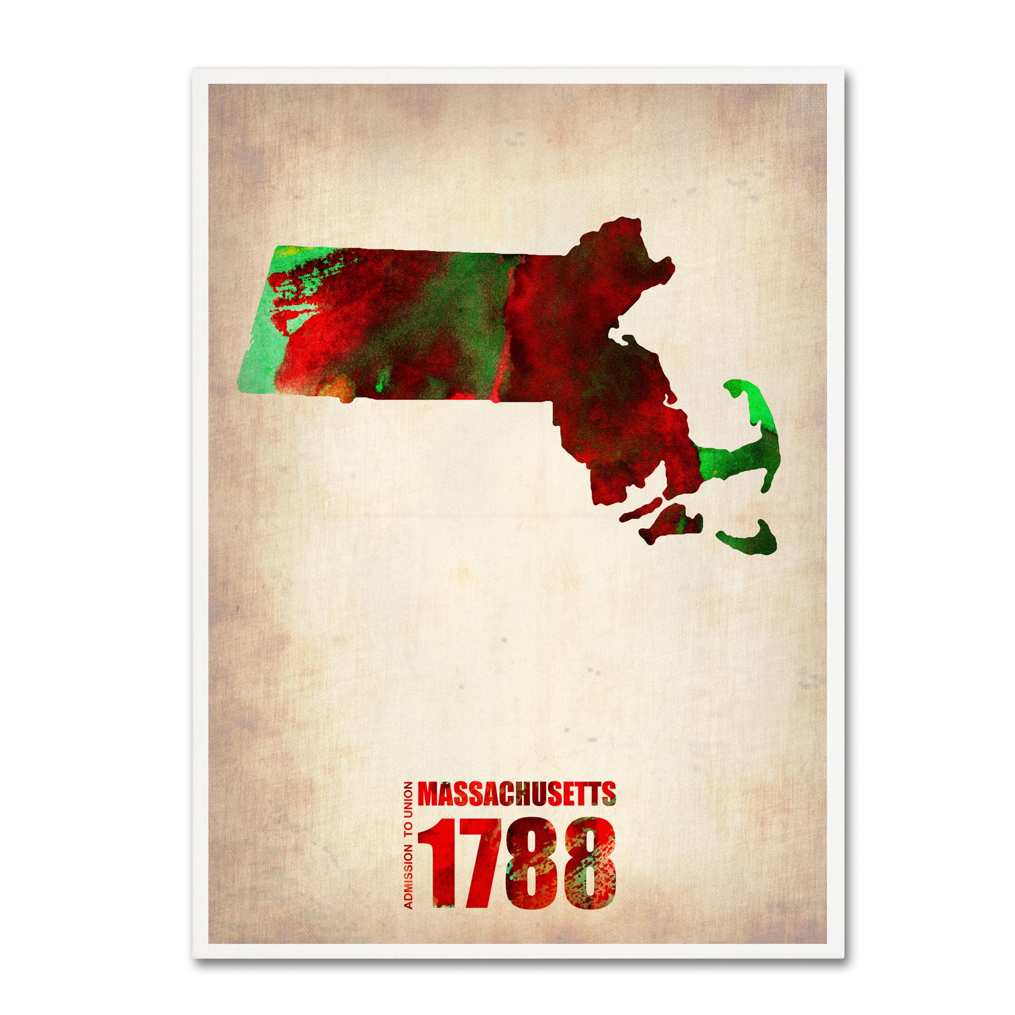 Trademark Fine Art "Massachusetts Watercolor Map" Canvas Art by Naxart