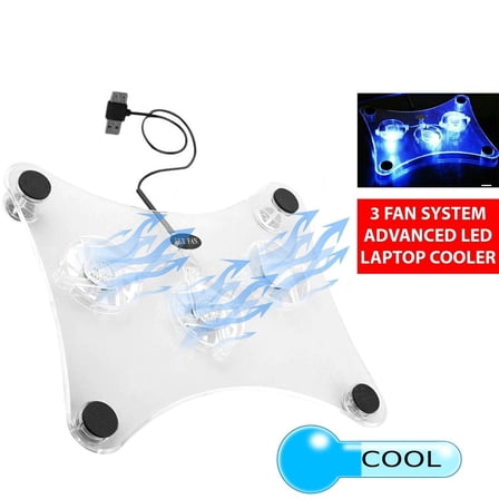 Laptop Cooling Pad, 3-Fan USB Powered Cooler Stand for Notebook PC, Ultra Slim Portable with Blue LED Lights, Compatible with 13 to 15.6 Inch Laptops