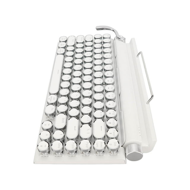 Clavier Mécanique Machine à Écrire, Clavier Mécanique Rétro Touches Rondes Support 3 Appareils FN Master 83 Touches pour Tablette Blanc