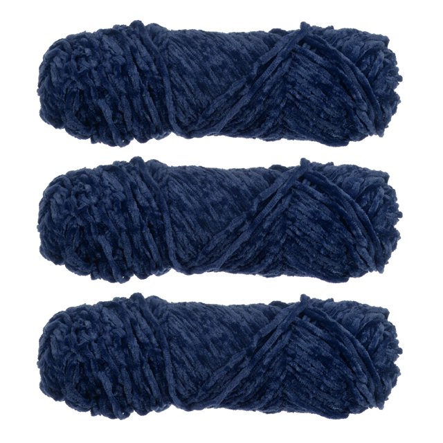 Unique Bargains Chenille Polyester Navy Blue Yarn, 3 Skeins