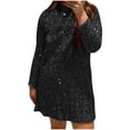 thumbnail image 2 of qolati Women's Sequin Plus Size Mini Dress Elegant Long Sleeve Bowknot Back Shiny Glitter Cocktail Dress Sparkly Crewneck Fitted Party Night Out Club Holiday Dresses Holiday Outfits, 2 of 7