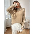 thumbnail image 4 of Sweaters for Women Trendy Cute Cozy Turtle-Neck Long Sleeve Colorblock Knitted Pullover Tops Khaki S, 4 of 10