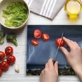 thumbnail image 3 of Nature Cutting Board, Majestic View on Coastal Town in Dark Stormy Night Giant Rain Cloud and Photo, Decorative Tempered Glass Cutting and Serving Board, Large Size, Multicolor, by Ambesonne, 3 of 5