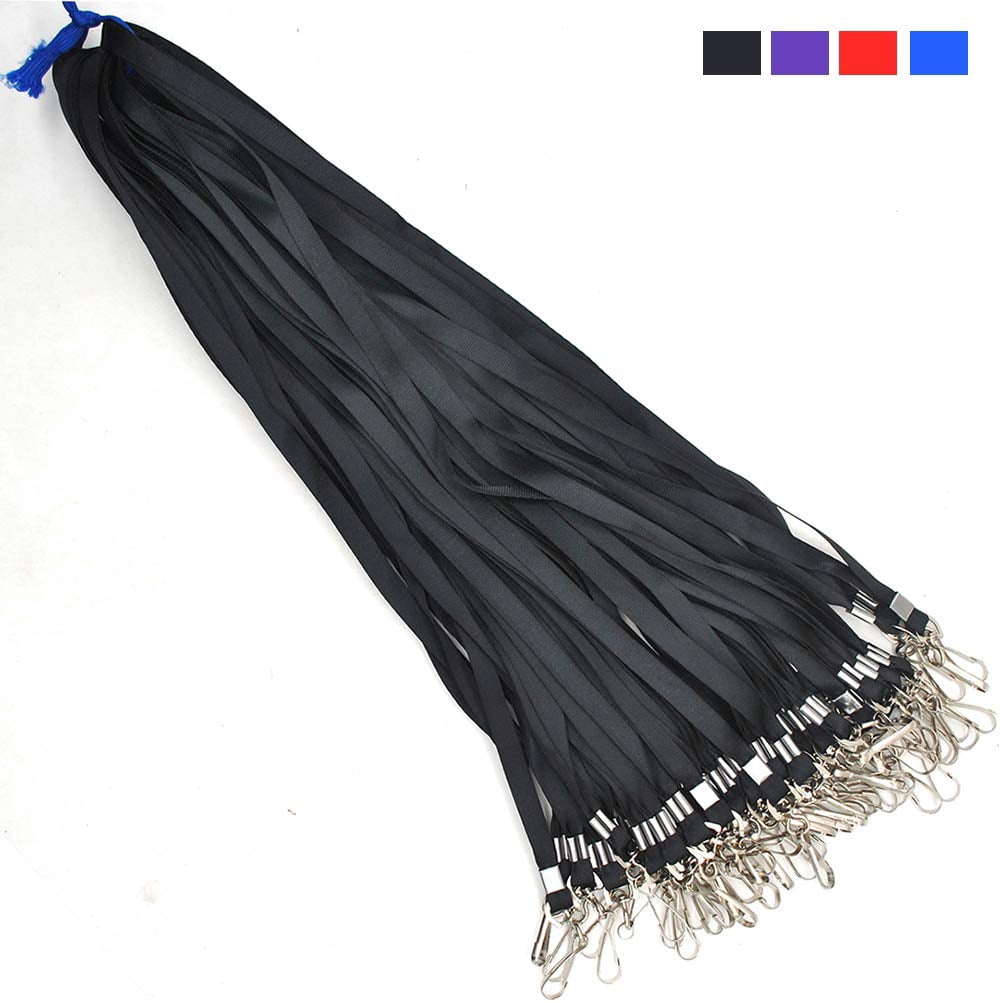 Black Lanyard Bulk Lanyards For Id Badges Flat With Badge Clip Swivel Hook 50 Pack