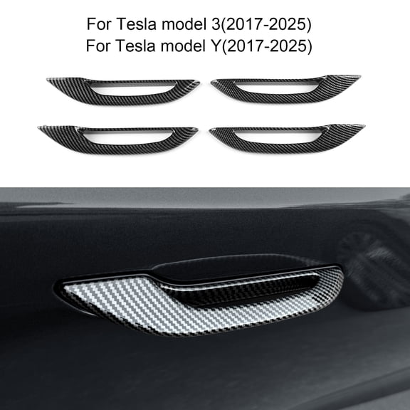 Car Door Handle Cover ABS Material for 2017-2025 Tesla Model 3 & Model Y Automotive Exterior Accessories 4pcs, Carbon Fiber Pattern