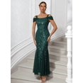 thumbnail image 6 of Dark Green Sequin Embellished Off-Shoulder Mermaid Evening Gown For Wedding Guest Prom Graduation, 6 of 6