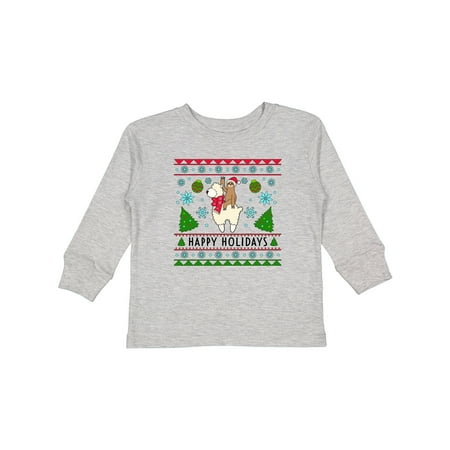 

Inktastic Happy Holidays Sloth and Llama Ugly Sweater Style Gift Toddler Boy or Toddler Girl Long Sleeve T-Shirt