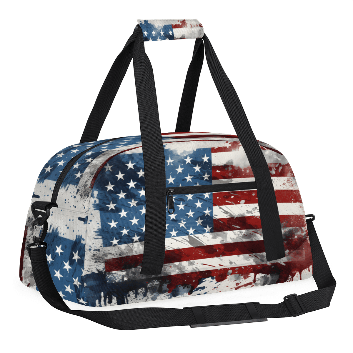 Herdesigns 4th of July Sports Duffle Bag for Women & Men, Patriotic American Flag Gym Bag Dance Bag Overnight Bag Carry On Weekender Travel Bag
