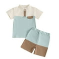 thumbnail image 1 of Zpanxa Summer Outfits for Girls Solid Color Stand Collar Color Block Short Sleeve Top and Shorts Set 4 Years, 1 of 7