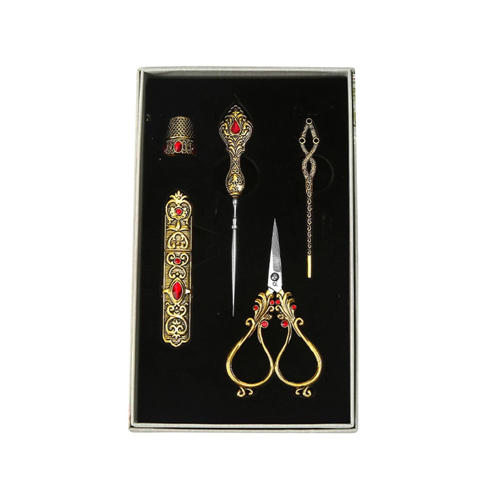Abbraccia Embroidery Scissors Kit Complete Sewing Kit European Vintage Sewing Scissors Set Tailor Scissors for DIY Craft Knitting Gold