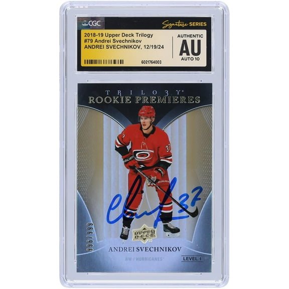 Andrei Svechnikov Carolina Hurricanes Autographed 2018-19 Upper Deck Trilogy #79 #/999 CGC Fanatics Witnessed Authenticated Auto 10 Rookie Card - Fanatics Authentic Certified