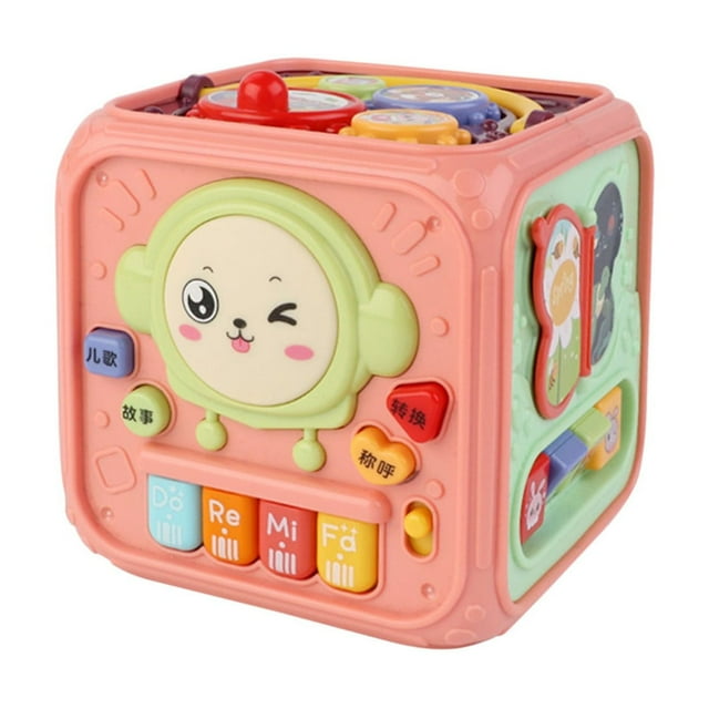 Pink Musical Cube Toy Plastic Interactive Hexahedron With Volume Control For Boys Girls Early Education Pink