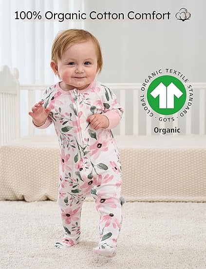 Yoofoss Baby Pajamas 100% Organic Cotton Baby Sleepers for 0-3 Months Boys Girl Clothes 3pcs Footed PJs