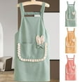 thumbnail image 7 of Yellow Waterproof Corduroy Bib Apron for Kitchen Restaurant Work With Flannel Lining Oil Resistant Non Slip Double Shoulder Strap Phone Pocket 27.56X26.77 Inches, 7 of 7