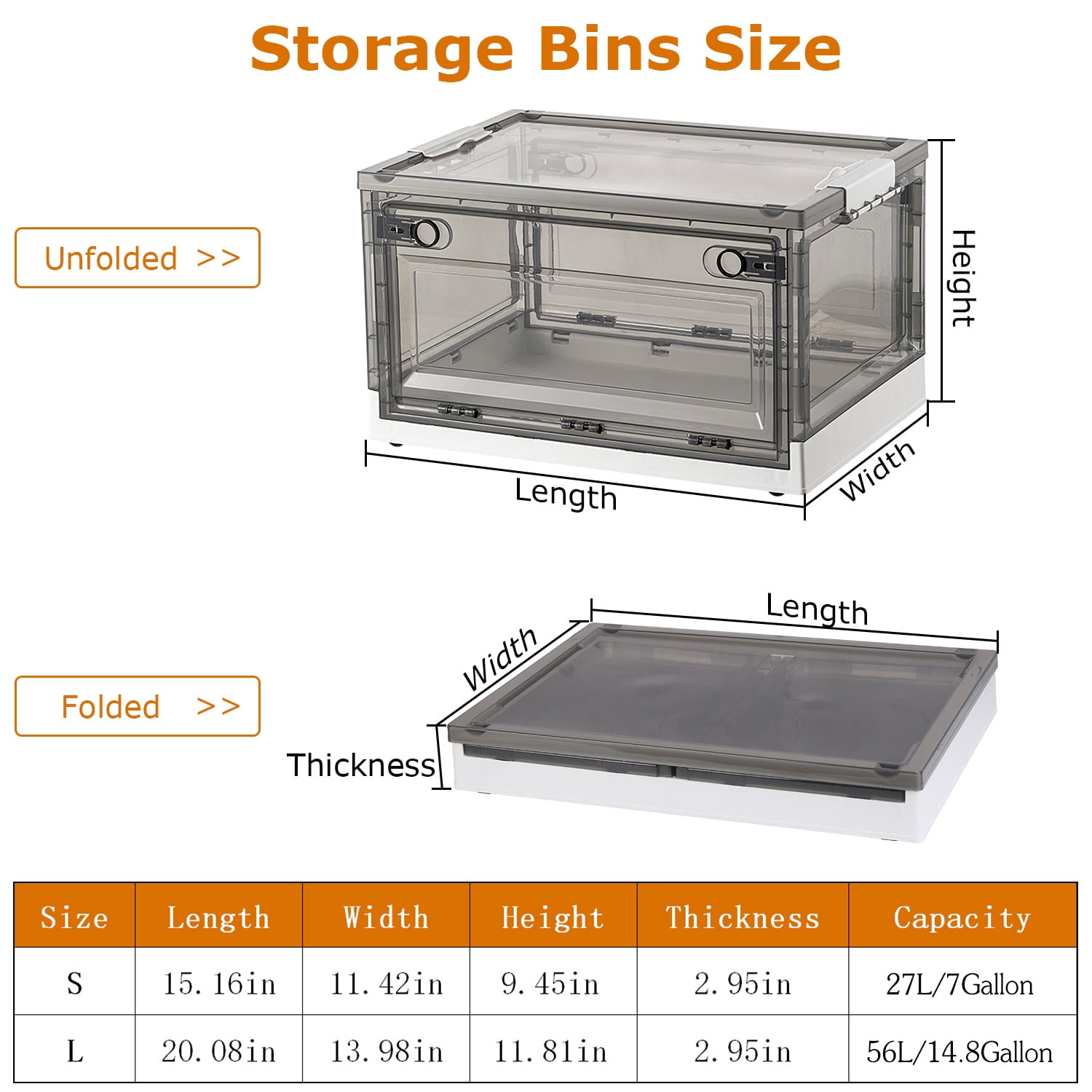 15Gallon Foldable Plastic Storage Bins with Lids & Wheels, NewHome 2 Packs Large Collapsible Storage Box Organizer Toy Container, Stackable Closet Organizer for Clothes Toys Books