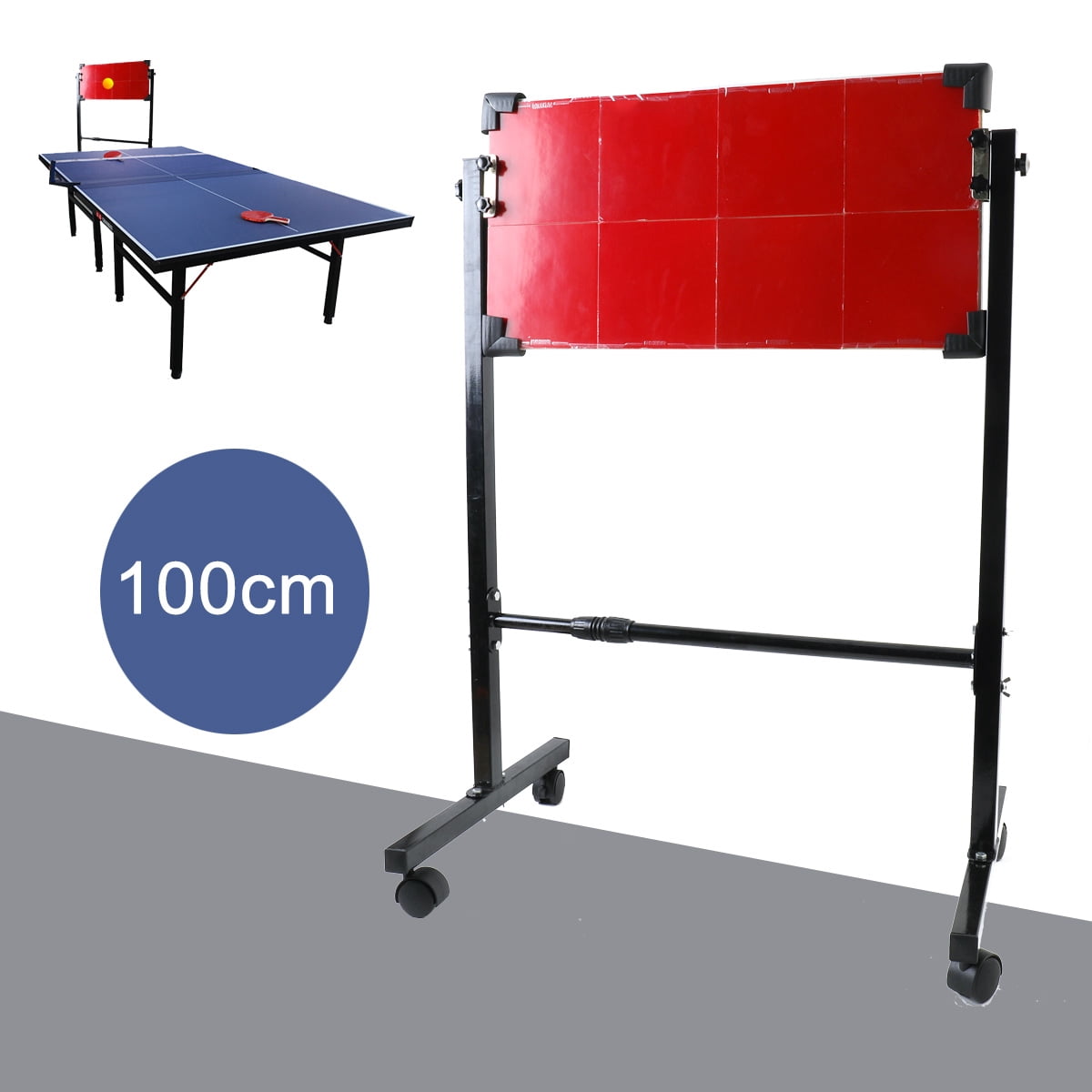 YILIKISS Table Tennis Rebound Board with 8 Red Rubbers, Movable Universal Wheels, Angle Adjustable Professional Ping Pong Return Board for Indoor Ping Pong Club and Outdoor Court