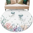 thumbnail image 2 of Marine Life Round Living Room Rugs 7 ft, Jellyfish Starfish Shell Corals Oceans Washable Area Rug with Non-Slip Sturdy Edge Binding Round Carpet for Kitchen Office Bedroom, 2 of 9