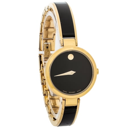 Pre-Owned Movado Moda Ladies Gold Tone PVD Black Dial Ceramic Quartz Watch 0607714