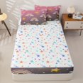 thumbnail image 4 of Manfei Cartoon Rainbow Zipper Twin Comforter Sets with Fitted Sheet and 2 Pillowcases, Glitter Starry Sky Zipper Bedding Set, Pink Gray, Stars Reversible, 4-Piece, 4 of 7