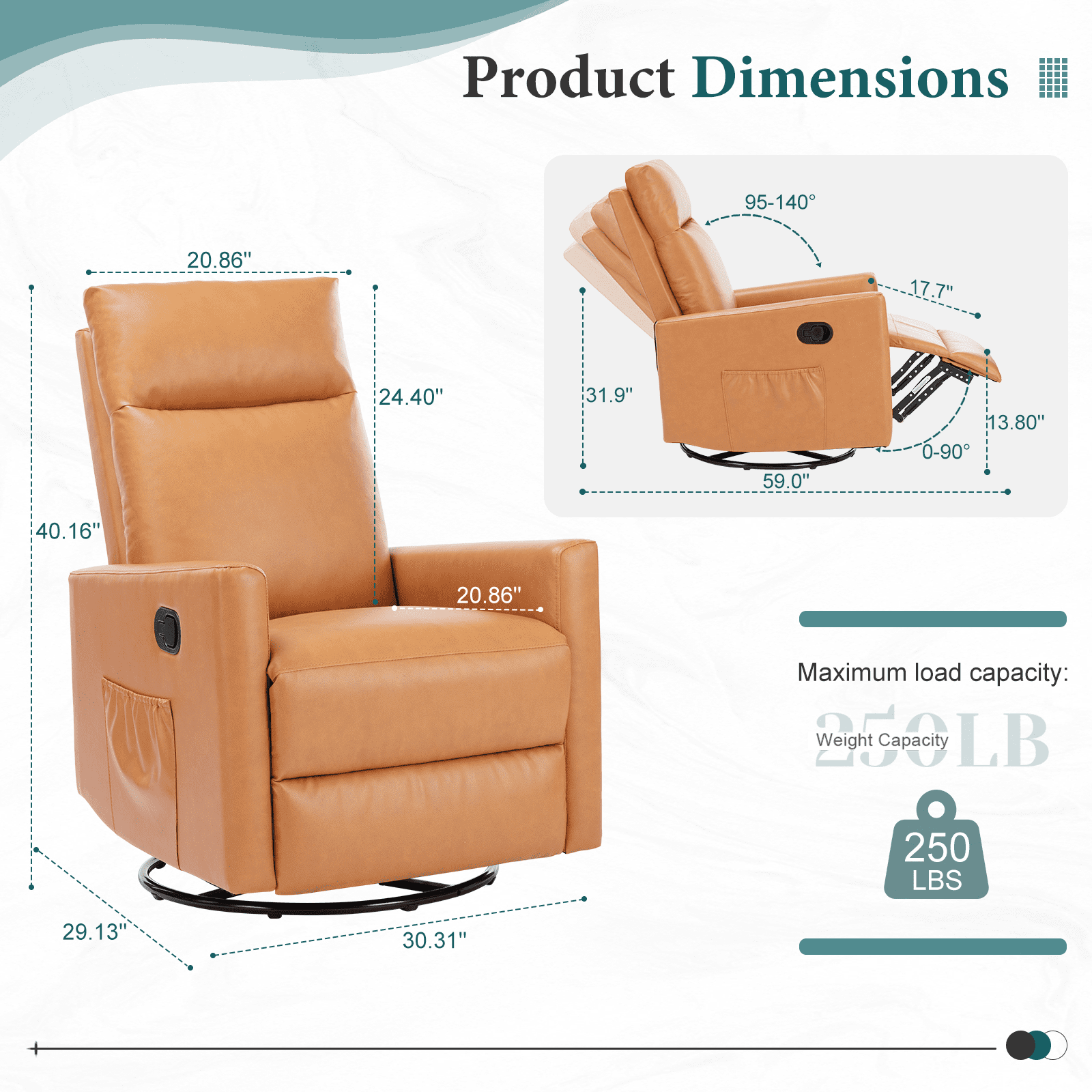 MAYEERTY 360° Swivel Rocking Recliner Chair, 95-160° Adjustable Backrest Linen Nursery Glider with Metal Base, 250lbs Capacity Easy Assembly