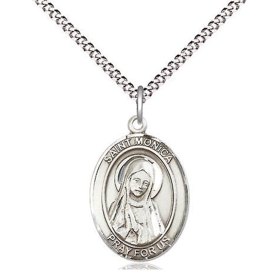 Extel Medium Oval Pewter St. Monica Pendant with 18" chain, Made in USA