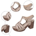 thumbnail image 7 of Women's Heeled Sandals Open Toe Platform Heels Fashion Studded T-Strap Pumps Shoes with Adjustable Buckle Ankle Strap White Size 7, 7 of 7