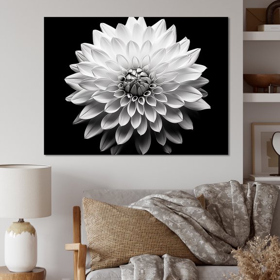 Designart "Black And White Monochromatic Dahlia" Dahlia Wall Art Prints