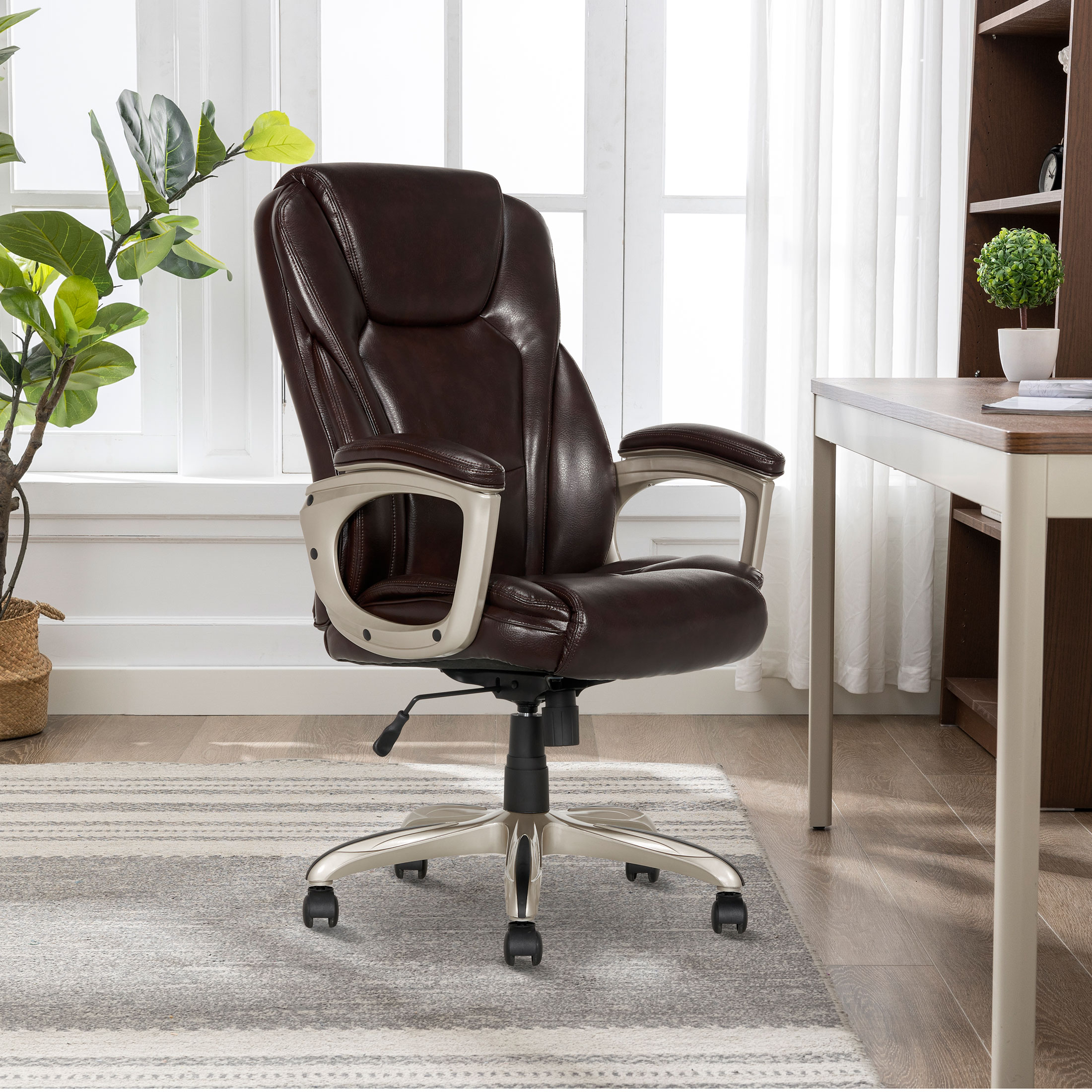Serta Heavy-Duty Bonded Leather Commercial Office Chair with Memory Foam, 350 lb capacity, Brown - image 2 of 8