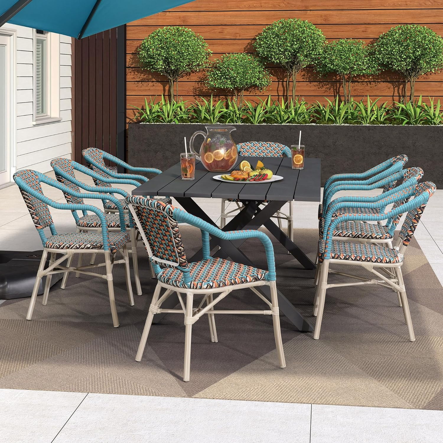 PURPLE LEAF Dining Chair Set of 2 Outdoor Dining Chairs French Hand-Woven Wicker White Print Finish Armchairs for Patio Porch Garden Indoor, Colorful