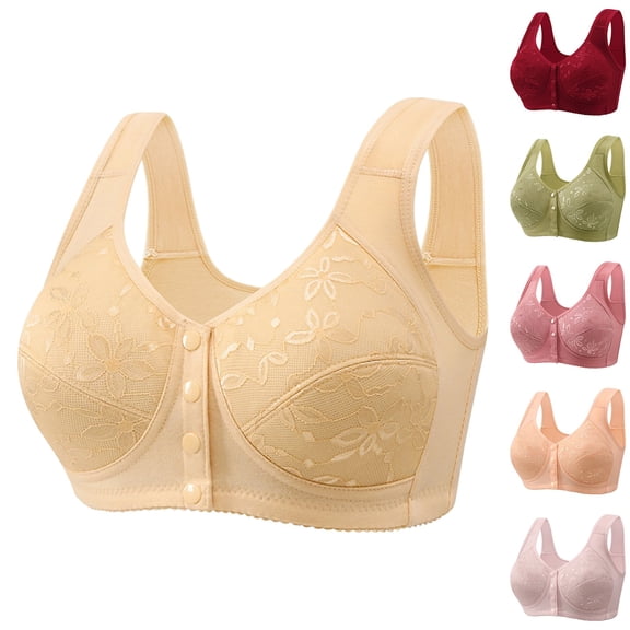 Miorin Under $2 Bras for Women, Wireless No Underwire Comfort Bra with Wide Shoulder Straps, Full‑Coverage Breathable Floral Bra for Senior Ladies Multi‑Color