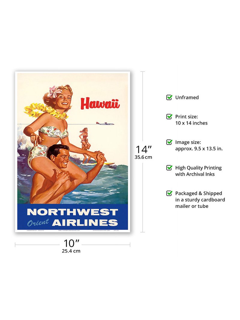 Hawaii - Northwest Orient Airlines - Vintage Airline Travel Poster