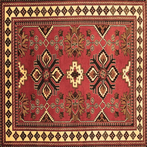Ahgly Company Indoor Square Geometric Brown Traditional Area Rugs, 7' Square