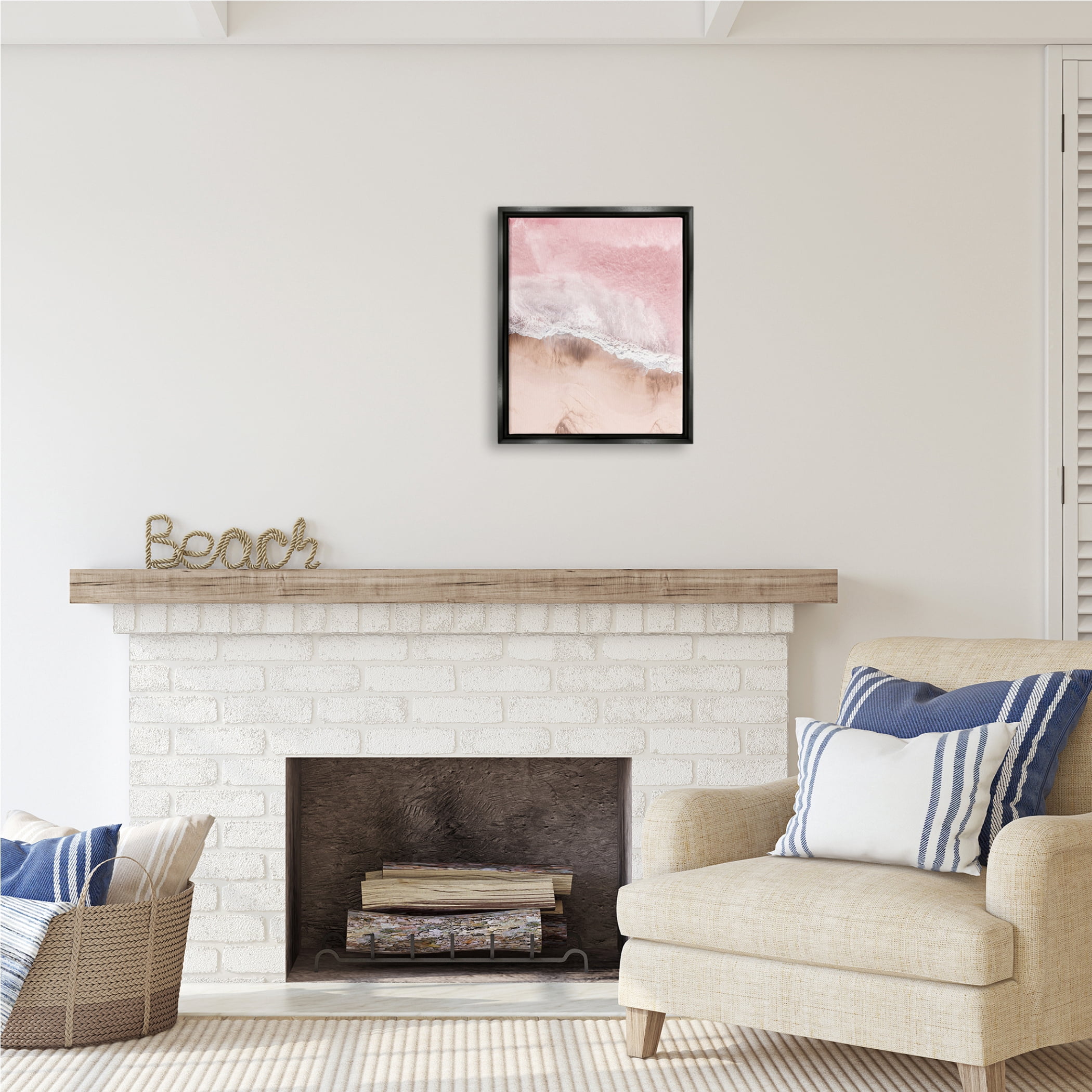 Stupell Industries Pink Sea Beach Shore Nature Photography Black Floater Framed Art Print Wall Art, 17 x 21