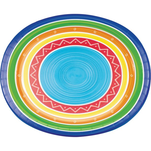 Colorful Summer Oval Paper Plates 24 Count for 24 Guests