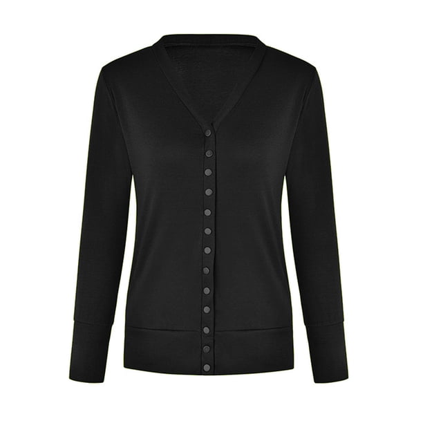 Sonducket Blusa con botones a presión para mujer, cárdigan con cuello en V abierto en la parte delantera, ropa informal, Tops Prendas para la parte del cuerpo negro XXL Sonducket AP003582-10