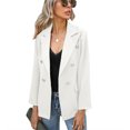 thumbnail image 1 of Chaqueta de traje para mujer Cuello en V Manga larga Bolsillos falsos Botón Chaqueta de traje informal para mujer Blanco M, 1 of 5