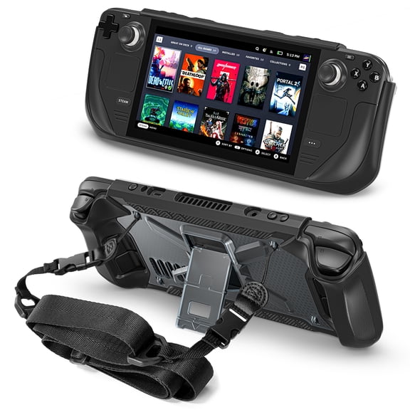 Dteck Case for Steam Deck, Steam Deck Case with Shoulder Strap, Shockproof Protective Case,Foldable Bracket,Black