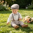 thumbnail image 5 of Lovzfmll 4-Piece Boy's Set, Polka Dot Bodysuit & Bib Pants & Hat & Bow Tie, Formal Wear for Newborn, 0-3 Months, 5 of 9
