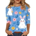 thumbnail image 2 of Easter Shirts for Women 3/4 Length Sleeve Crewneck Tshirts with Bunny Egg Print Casual Loose Fit Tops Tee, 2 of 5