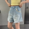 thumbnail image 3 of RUTAYY Children Girls Denim Shorts Comfortable Stretch High Waist with Pocket Trendy Cool Casual Daily Wear Relaxed Trousers, 3 of 3