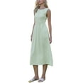 thumbnail image 4 of INSPIRE CHIC Plaid A-Line Dress for Women Smocked Sleeveless Crew Neck Flowy Midi Summer Dresses with Pockets XS Light Green, 4 of 6