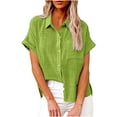 thumbnail image 2 of Summer Tops for Women 2024 Clearance! Mgmyaa Women Shirts Plus Size Collared Short Sleeve Tops Tops Button Loose T-Shirt Blouse Fashion Solid Color Fit Casual Tees, Shirts, 2 of 7