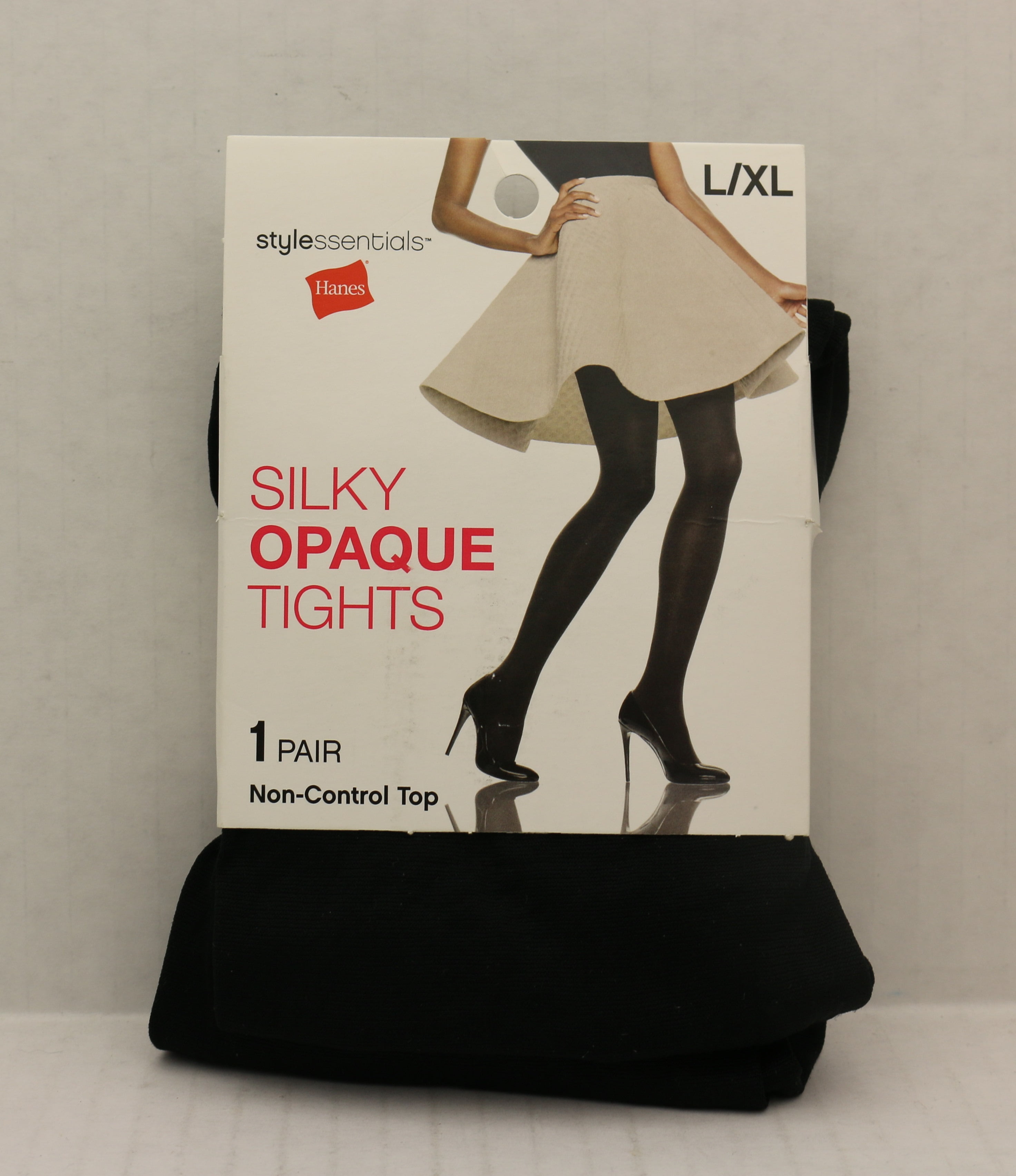 Hanes StyleEssentials Silky Opaque Tights, L/XL, Black, Non