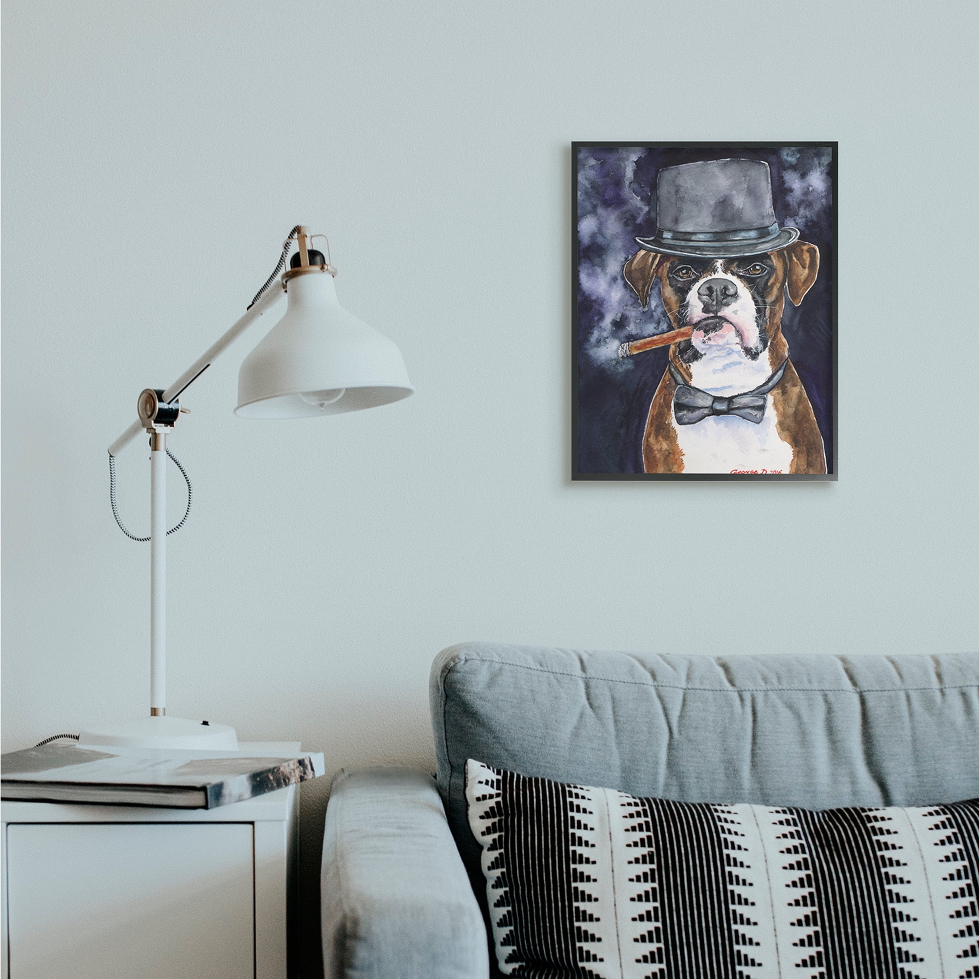 Stupell Industries Sophisticated Boxer Dog Portrait Top Hat Pet Black Framed, 16 x 20, Design by George Dyachenko