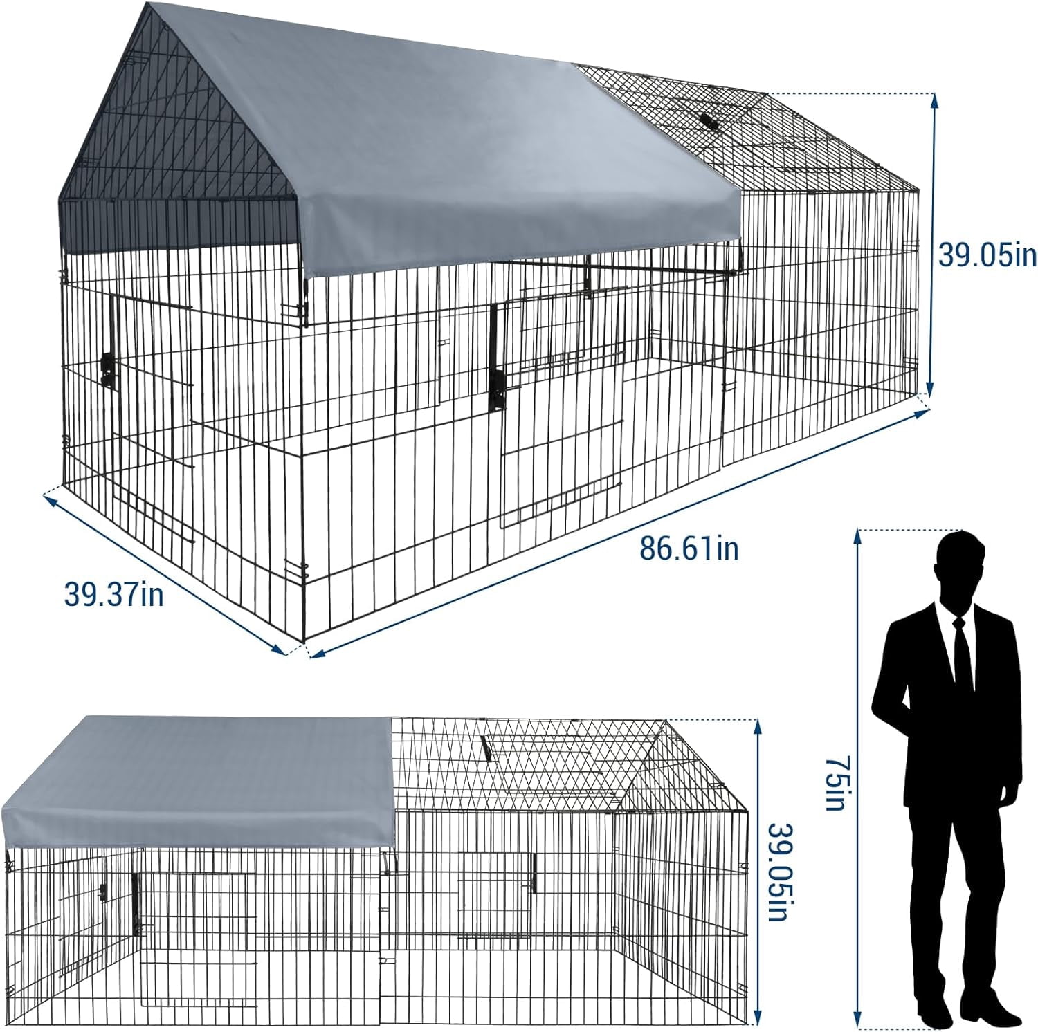 Metal Chicken Coop Playpen, Small Animal Cage with Waterproof Cover, 86"x40"x40" Portable Poultry Cage, Pet Playpen Yard Fence for Chicken, Rabbits, Ducks, Chinchillas, Small Animals