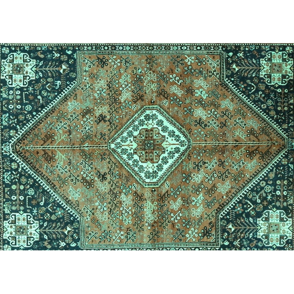 Ahgly Company Machine Washable Indoor Rectangle Persian Turquoise Blue Traditional Area Rugs, 6' x 9'