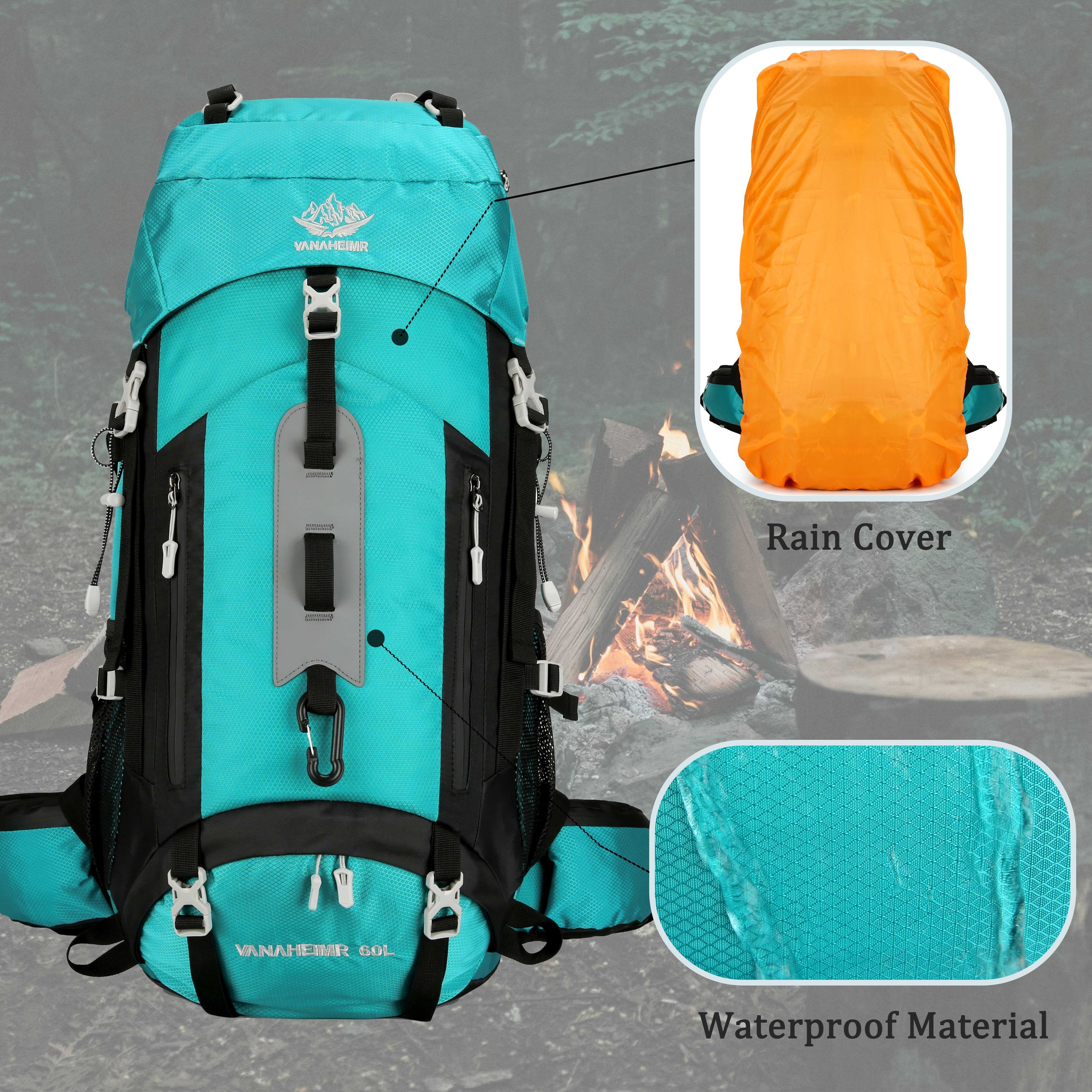 60L Travel Hiking Camping Backpack with Rain Cover, Backpack Water Resistant,Large Backpack for Men Women