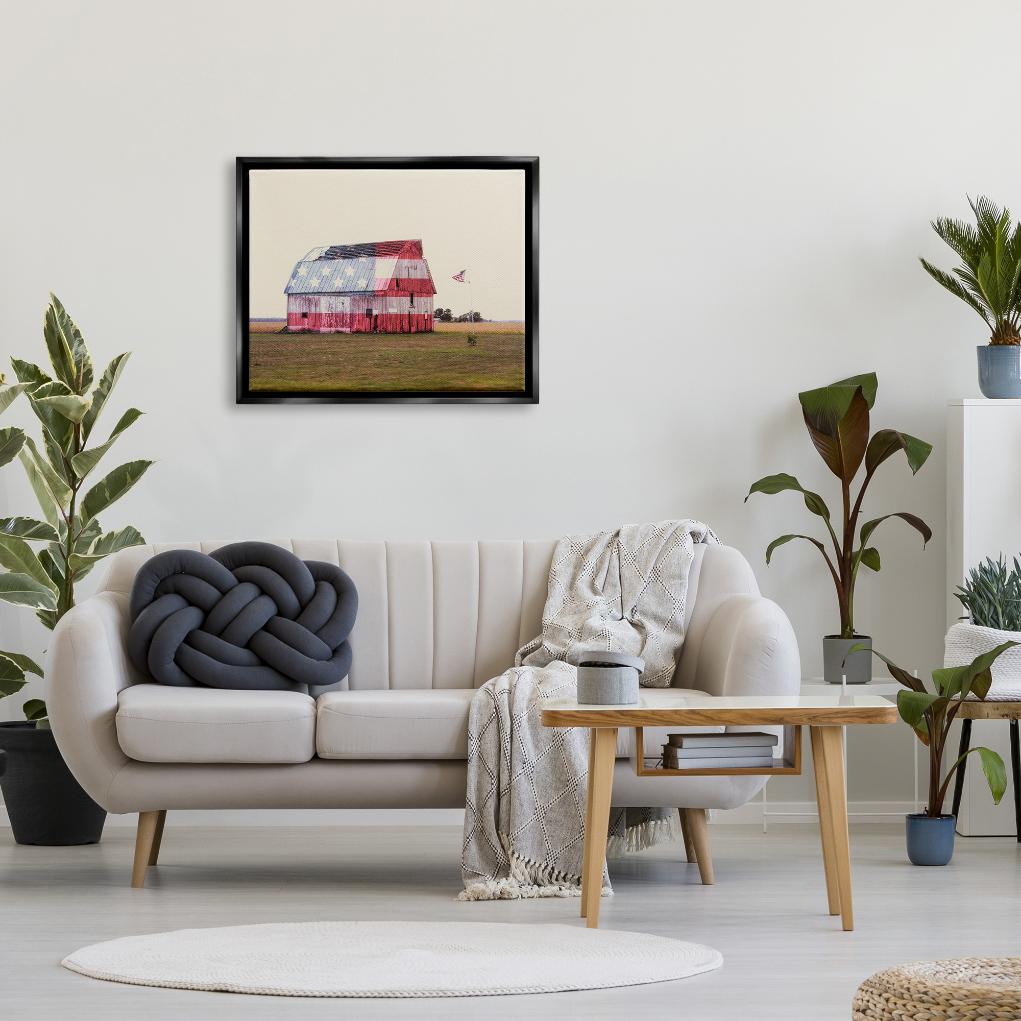 Stupell Industries Americana Farmhouse Barn Landscape Painting Black Floater Framed Canvas Art Print Wall Art, 31 x 25