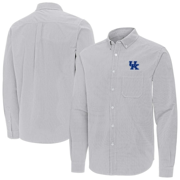 Men's Antigua Gray Kentucky Wildcats Porter Woven Tri-Blend Long Sleeve Button-Down Shirt